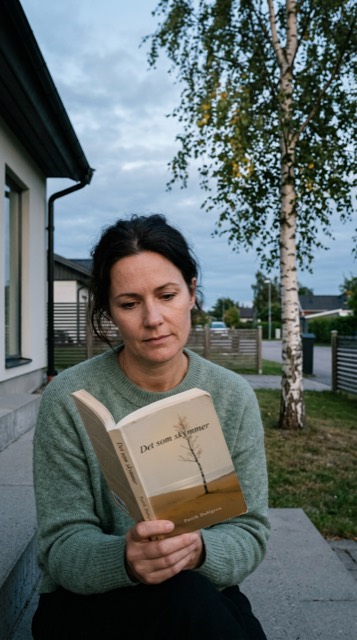 Stillbild ur bok-trailer 3 — en läsare med boken i handen